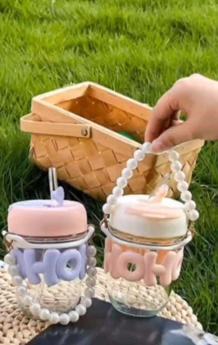 Cute Straw Cup with Stylish Insulated Glass Design Perfect for Home and Office Use