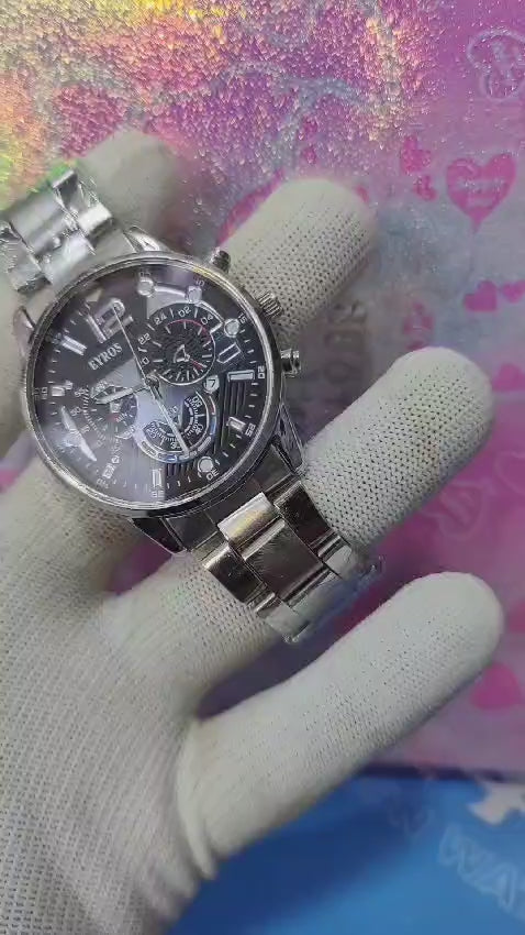 Deyros Stainless Steel Calendar Luminous Clock Dial Analog Luxury Quartz Wristwatch For Men