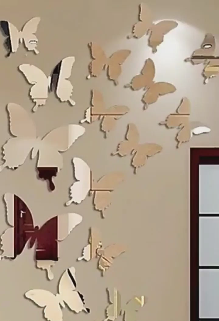 3D Acrylic Mirror Butterflies Self Adhesive Wall Art Decals Stickers Set For Home Decoration