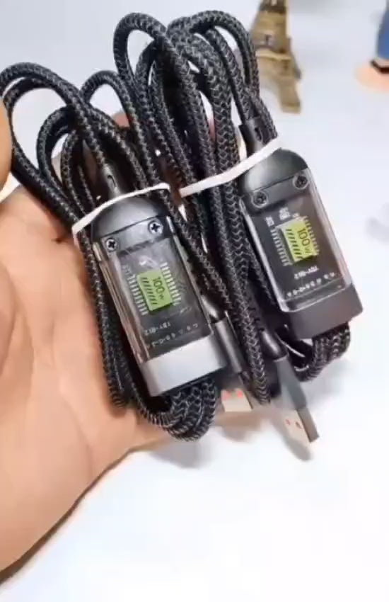 3 in 1 Multiple Interfaces 100W USB Charging Cable with Intelligent Support and Visual Power For Home and Outdoor Use