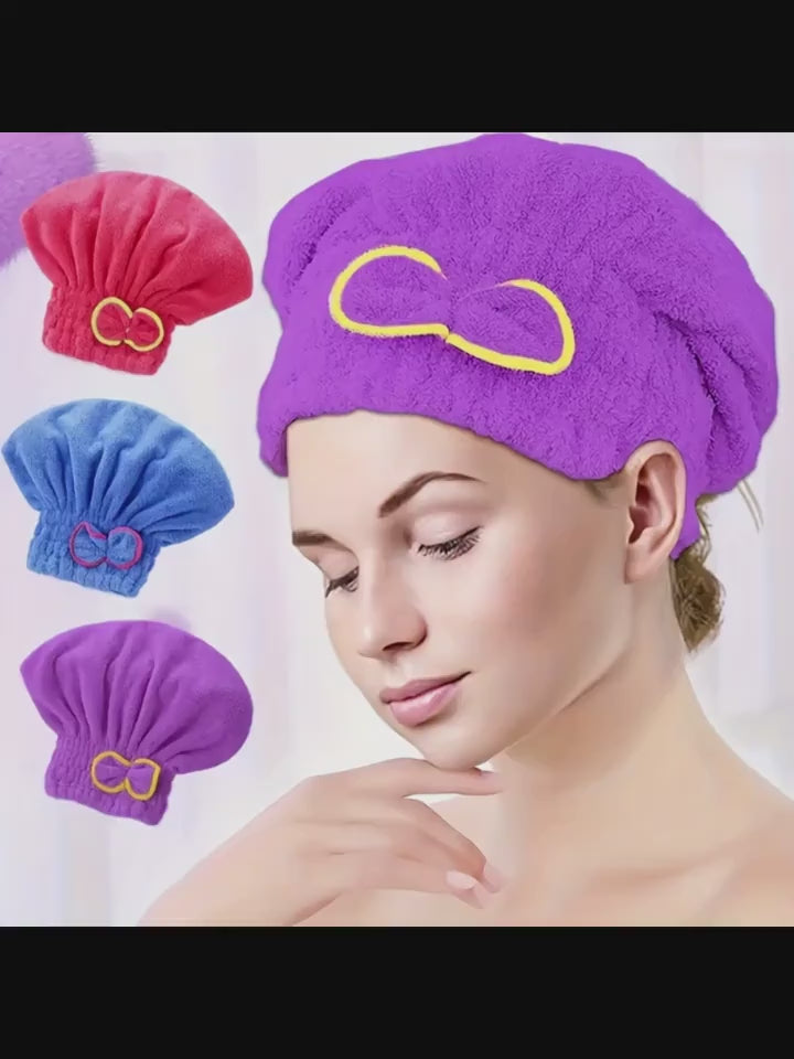 Microfiber Comfortable Quick Highly Absorbent Curly Long Thick Hair Turban Drying Bath Spa Bowknot Wrap Towel Cap Hat For Children and Adult Use