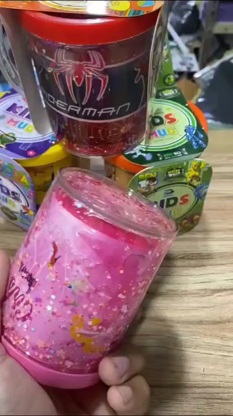 (Pack of 2) New Kids Cartoon Glitter Glass Mug For Boys and Girls