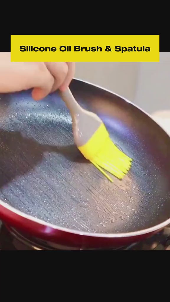 2 Pcs Silicone Transparent Handle Oil Brush and Spatula For Cooking Baking BBQ Tool Set