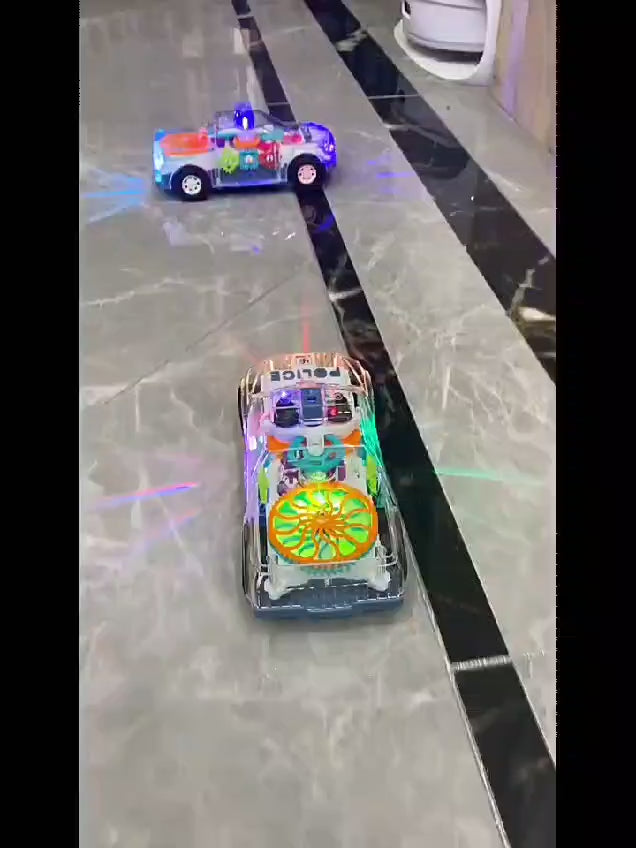 Desert Pickup Truck Transparent Gear Police Car Toy With Lights and Music For Kids