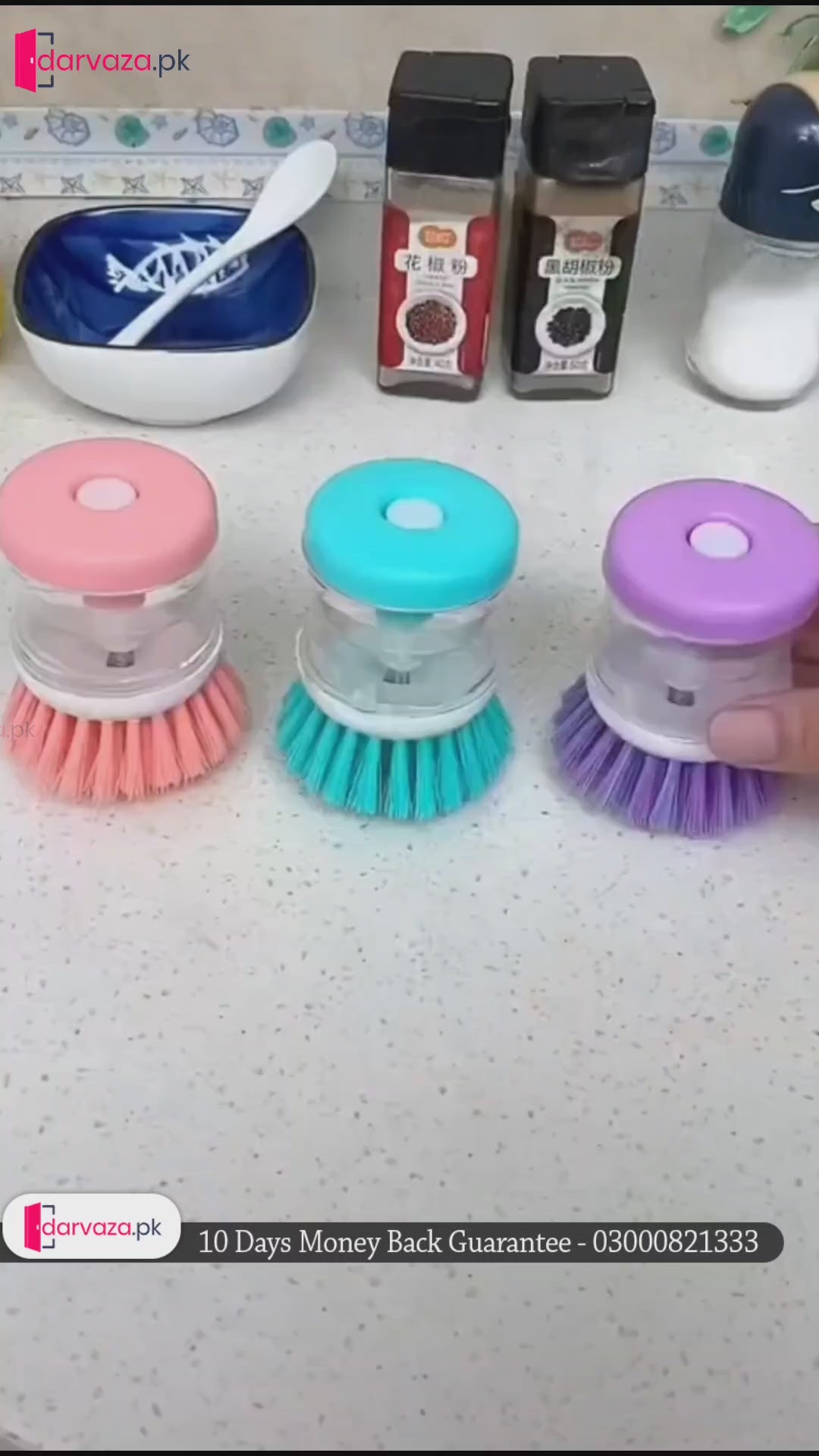 2 Pcs Kitchen Dishwasher Brush With Liquid Soap Dispenser