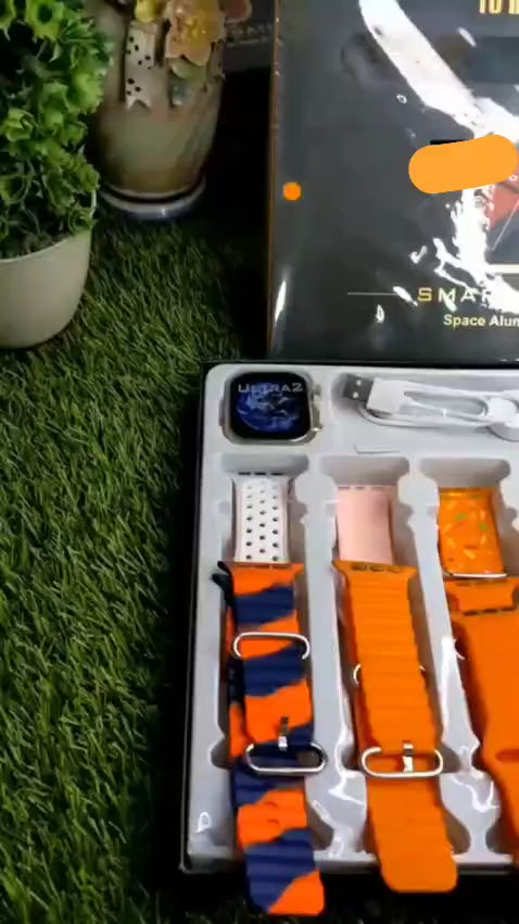 Ultra 10 Smart Watch with Bluetooth Calling Multiple Sports Mode and HD Touch Display with 10 Straps With Box For Men and Women