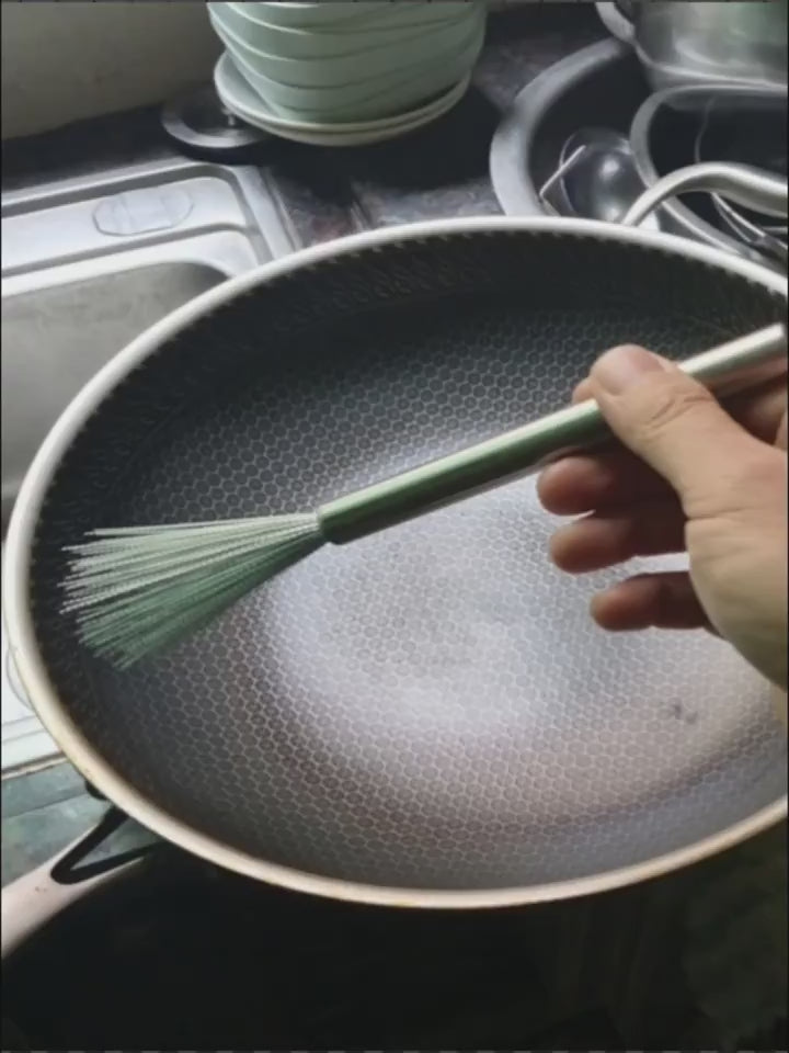 (Pack of 2) Multifunctional Long Handle Stainless Steel Pot Cleaning Brush Tool for Kitchen Use