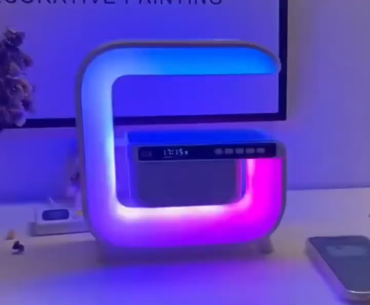 Atmosphere RGB G Lamp with Hi Fi Bluetooth Speaker and Wireless Charger for Home Decor