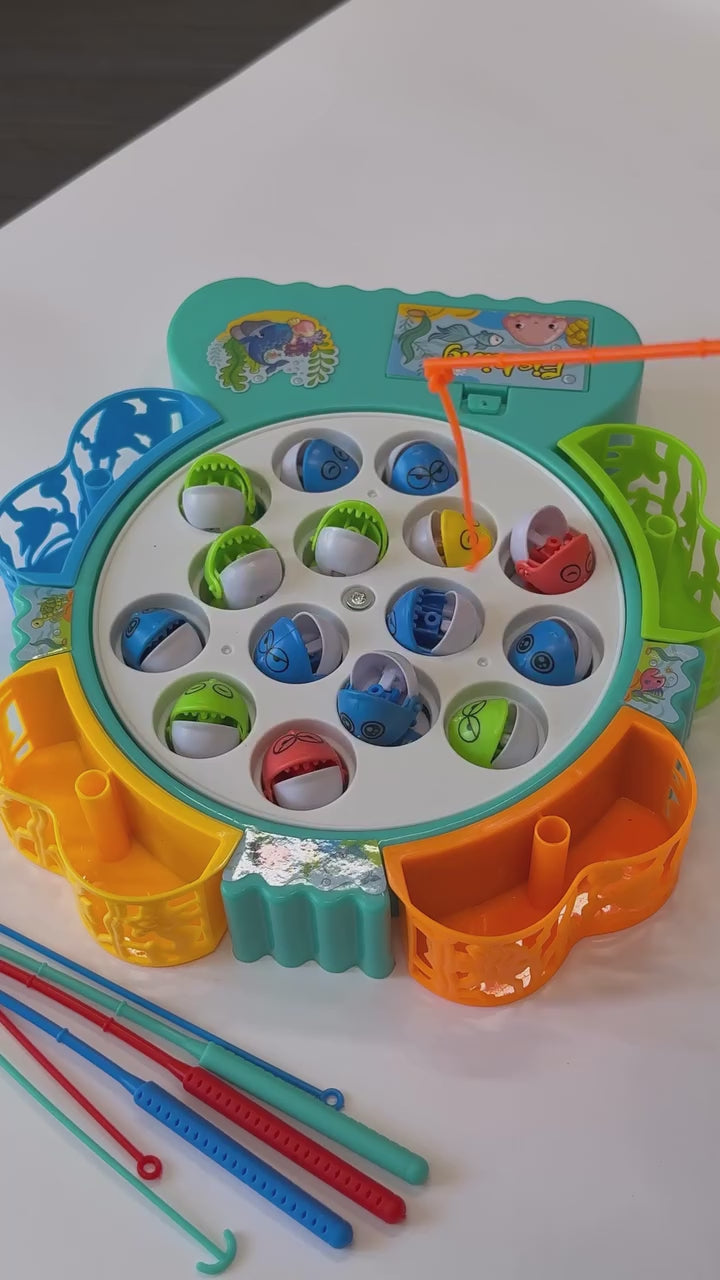 Electric Musical Fishing Toy Game 15 Fish Rotating Set for Kids