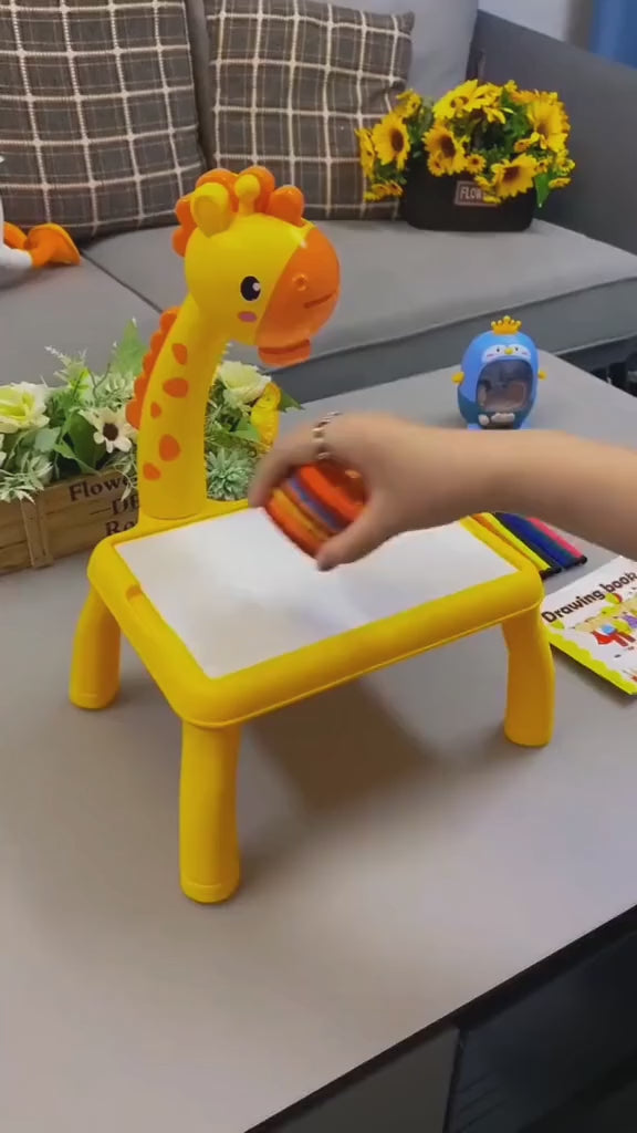 Cute Duck Shape Drawing Projector With Light Music with 12 Markers Toy For Kids