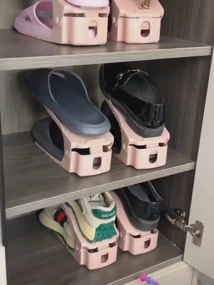 (Pack of 2) Foldable Double Layer Shoes Organizer Storage Rack for Closet Home and Outdoor Use