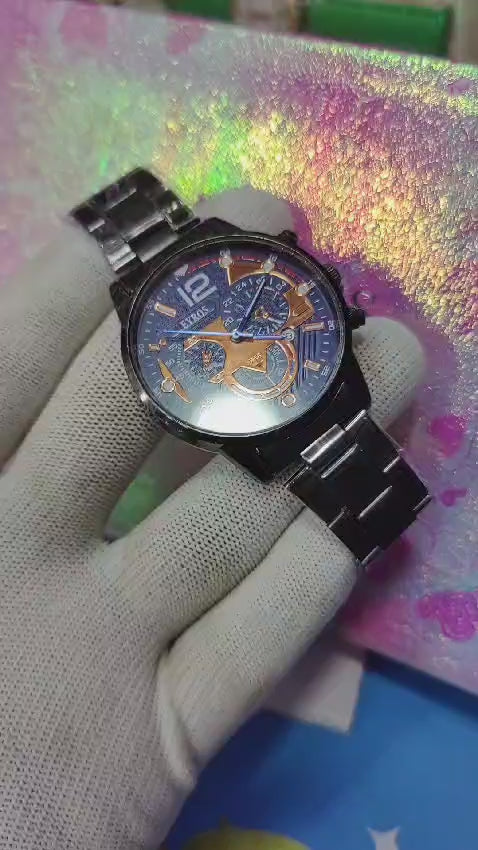 Deyros Stainless Steel Calendar Luminous Clock Dial Analog Luxury Quartz Wristwatch For Men