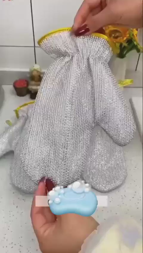 2 Pcs Kitchen Dish Silver Wire Cleaning Gloves