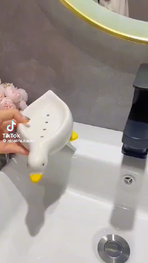 (Pack of 2) Adorable Soap Holder Dish Self Draining Water Resistant Duck Tray For Sink and Bathroom Countertop Accessories