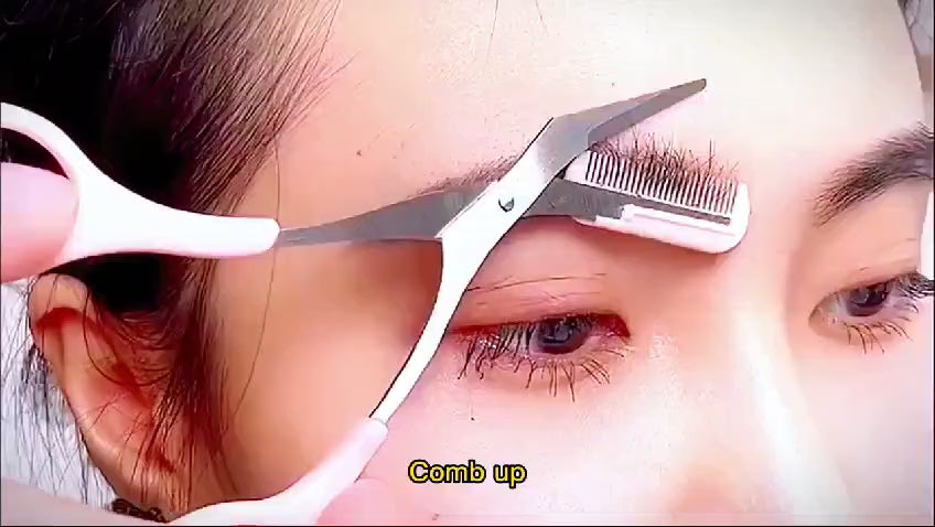 (Pack of 2) Stainless Steel Eyebrow Trimmer Scissors with Built in Comb