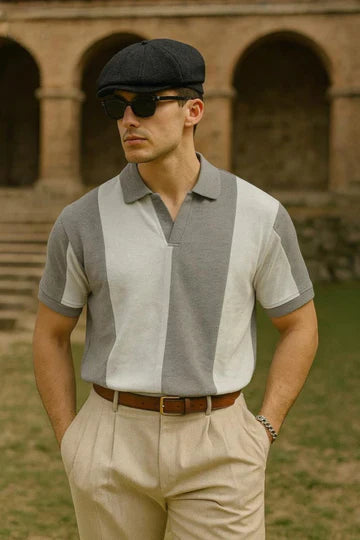 Vintage Riviera Polo – Grey & White