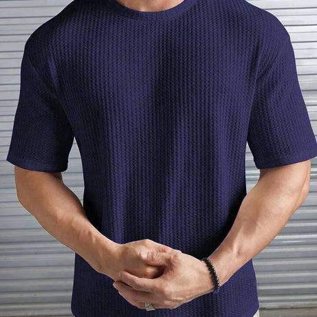 Oversized Waffle Knit Tee for Men – NAVY BLUE