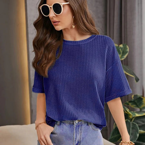 Premium Oversized Waffle Knitted Tee – Navy Blue