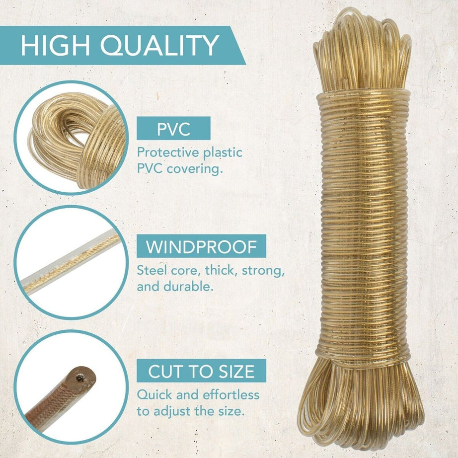 (Pack of 2) Heavy Duty 20 Meter PVC Metal Inner Rope for Laundry Wet Clothes