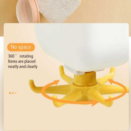 360 Degree Rotating Wall Mounted Self Adhesive Hanging Hook with Storage Box Organizer Holder For Kitchen Use