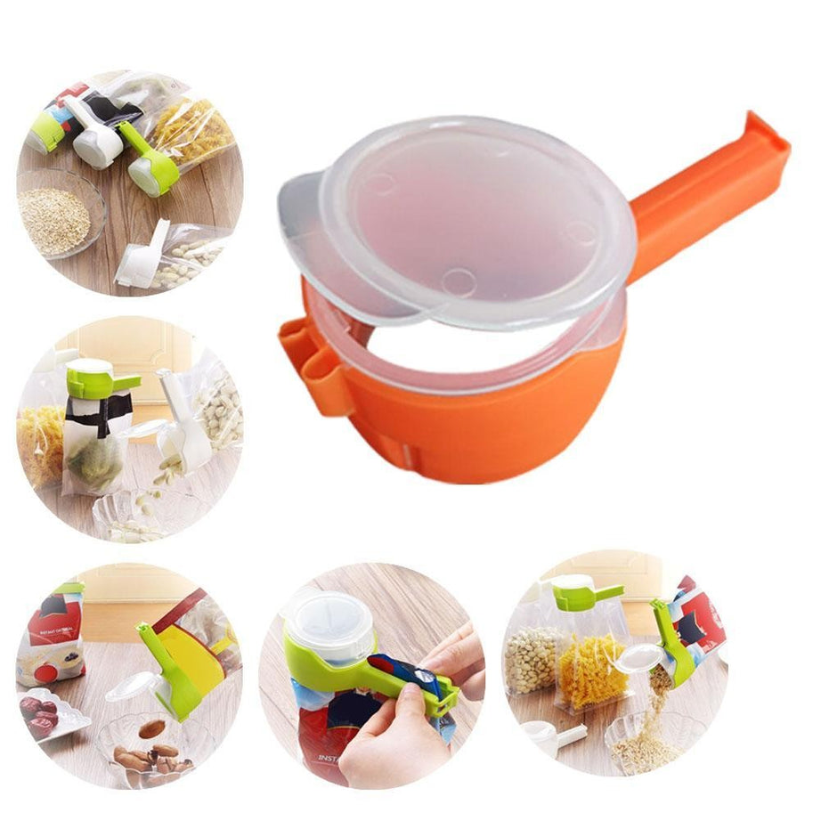 (Pack of 3) Multi Purpose Plastic Dust and Moisture Proof Food Bag Sealing Clips with Dispensing Nozzle for Storing Cereals and More