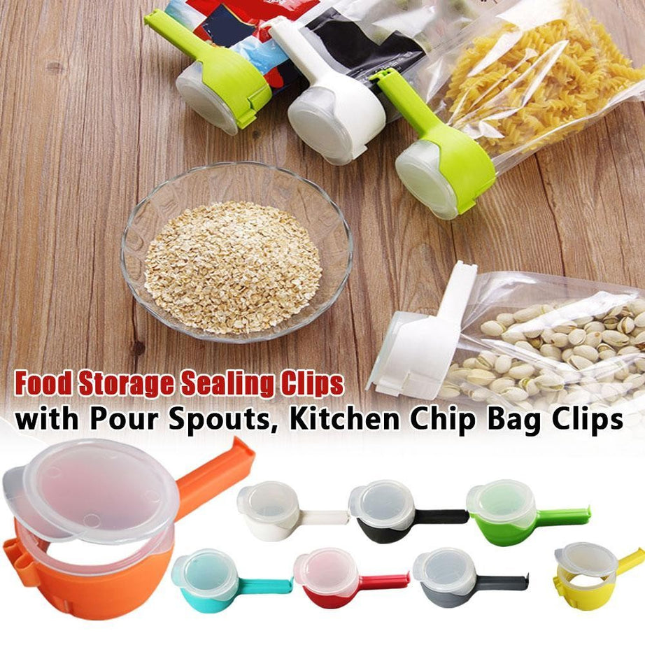 (Pack of 3) Multi Purpose Plastic Dust and Moisture Proof Food Bag Sealing Clips with Dispensing Nozzle for Storing Cereals and More