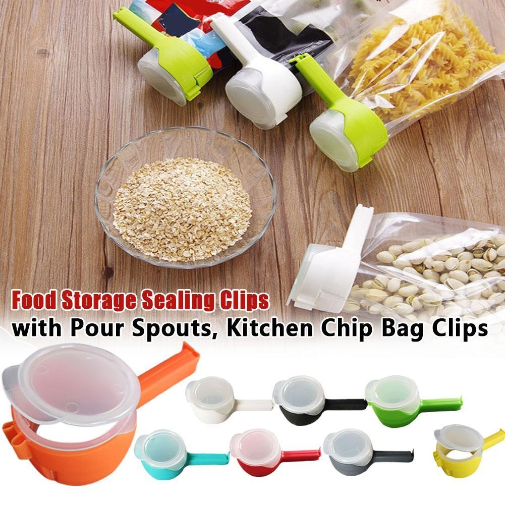 (Pack of 3) Multi Purpose Plastic Dust and Moisture Proof Food Bag Sealing Clips with Dispensing Nozzle for Storing Cereals and More