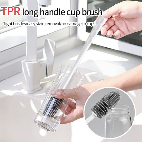 (Pack of 3) Silicone Bottle Multifunctional Cleaning Brush with Long Handler Kitchen Cleaning Tool For Cleaning Bottle Feeder Glass Jars and etc
