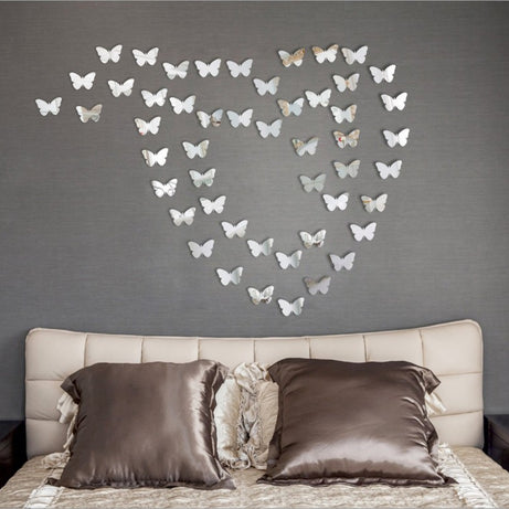 3D Acrylic Mirror Butterflies Self Adhesive Wall Art Decals Stickers Set For Home Decoration