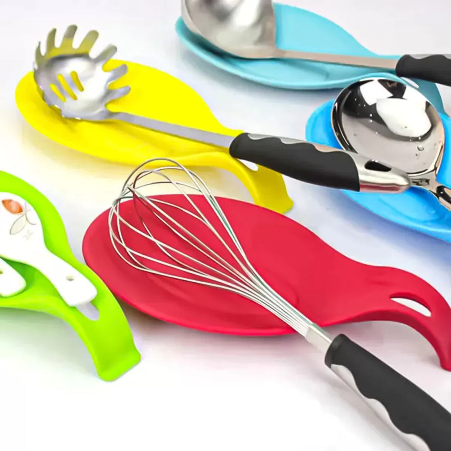 (Pack of 5) Silicone Spoon Rest Flexible Heat Resistant Kitchen Utensil Spatula Holder