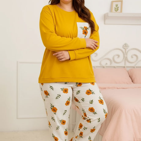 Winter Yellow Flower Co-Ord Set Night Suit