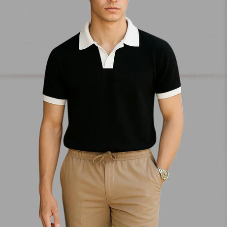 Premium Polo with White Collar & White Rib – BLACK