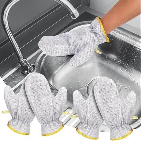 2 Pcs Kitchen Dish Silver Wire Cleaning Gloves