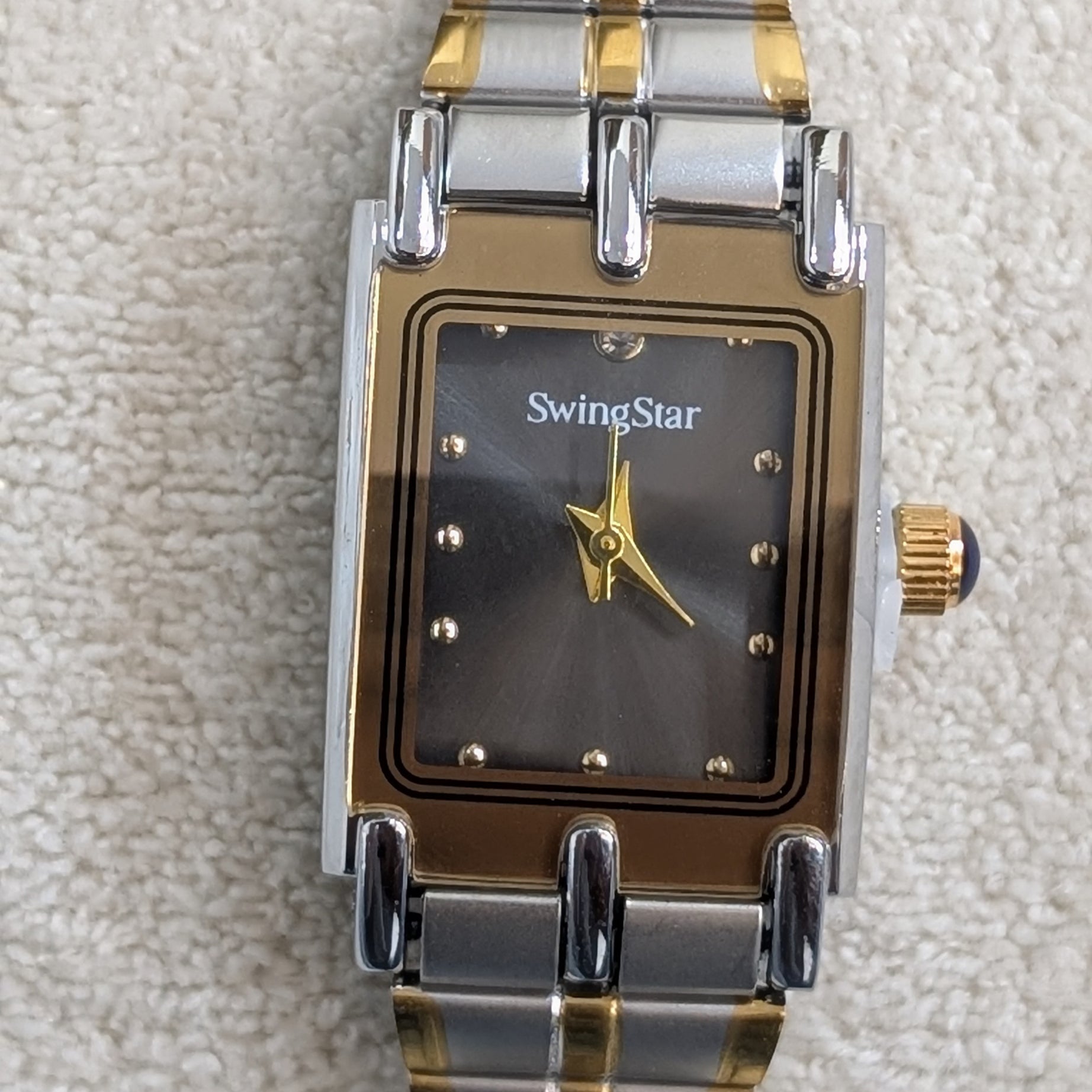 Swingstar Silver & Black Dial with Gold-Line Women Watch