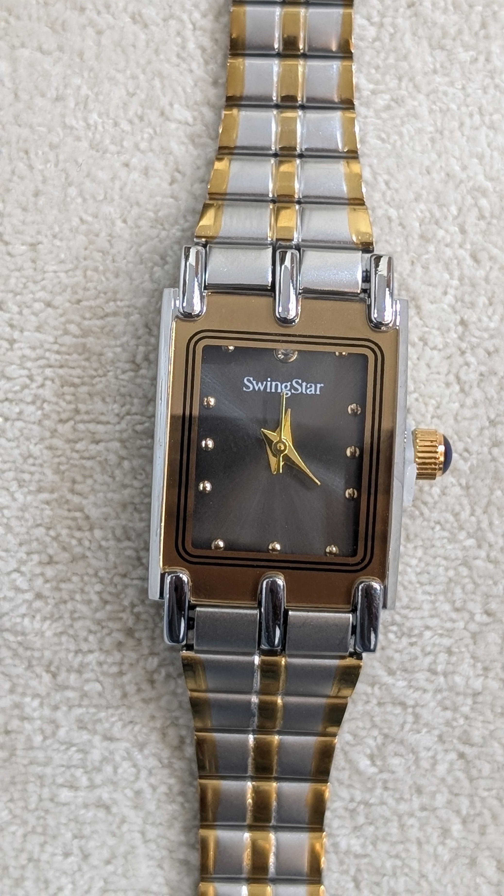 Swingstar Silver & Black Dial with Gold-Line Women Watch