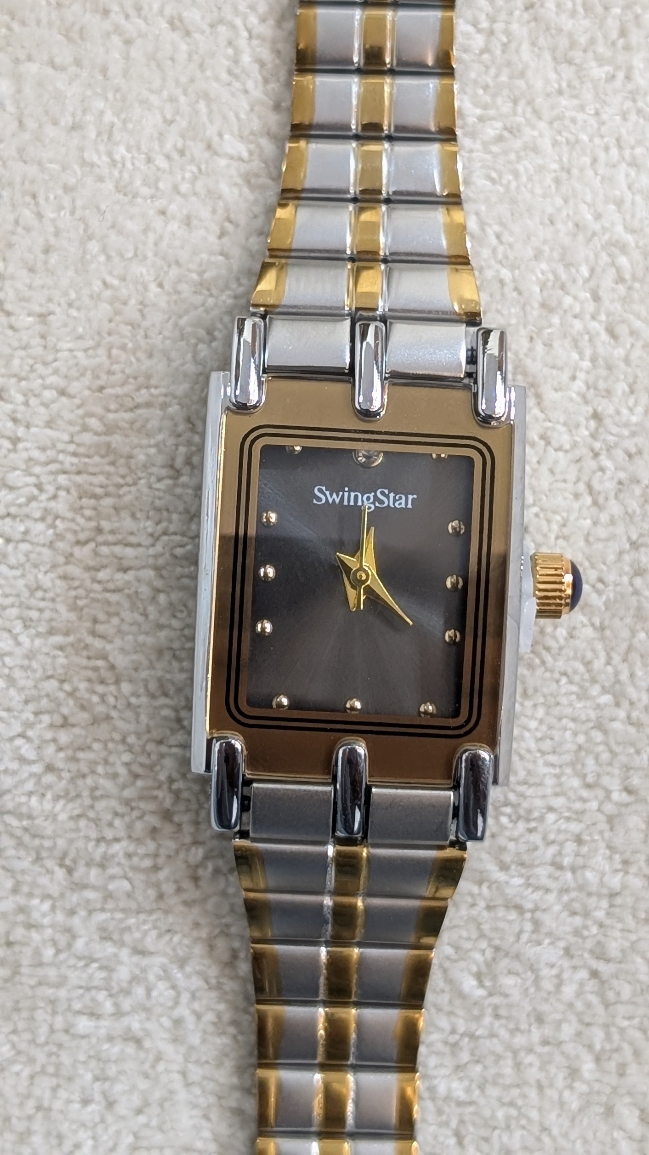 Swingstar Silver & Black Dial with Gold-Line Women Watch