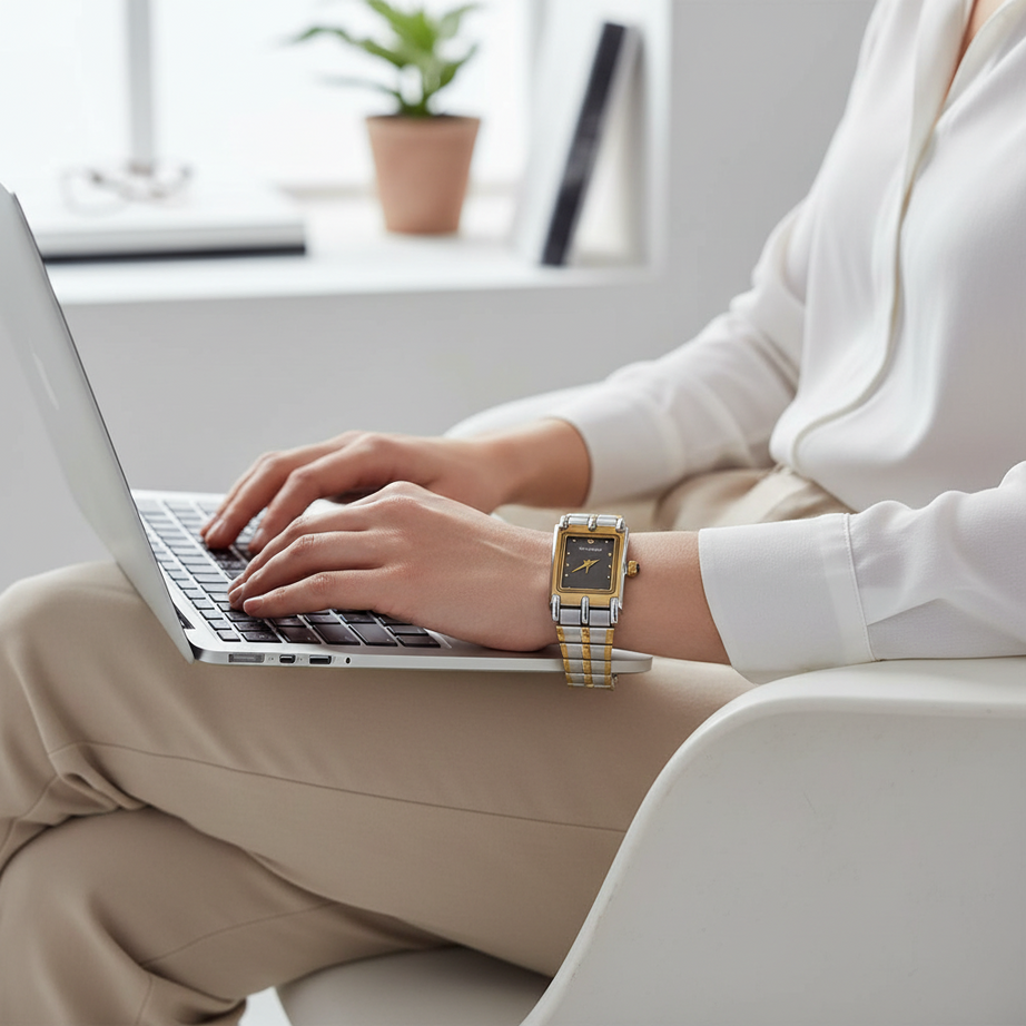 Swingstar Silver & Black Dial with Gold-Line Women Watch