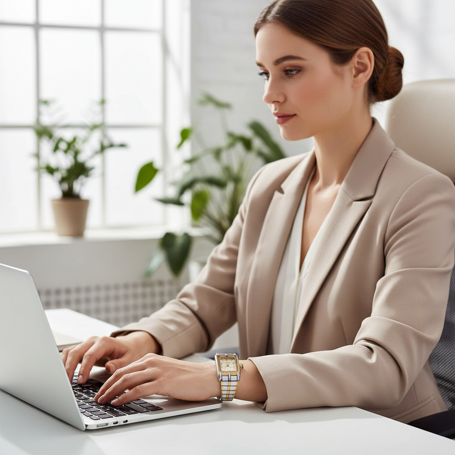 Swingstar Silver & White Dial with Gold-Line Women Watch